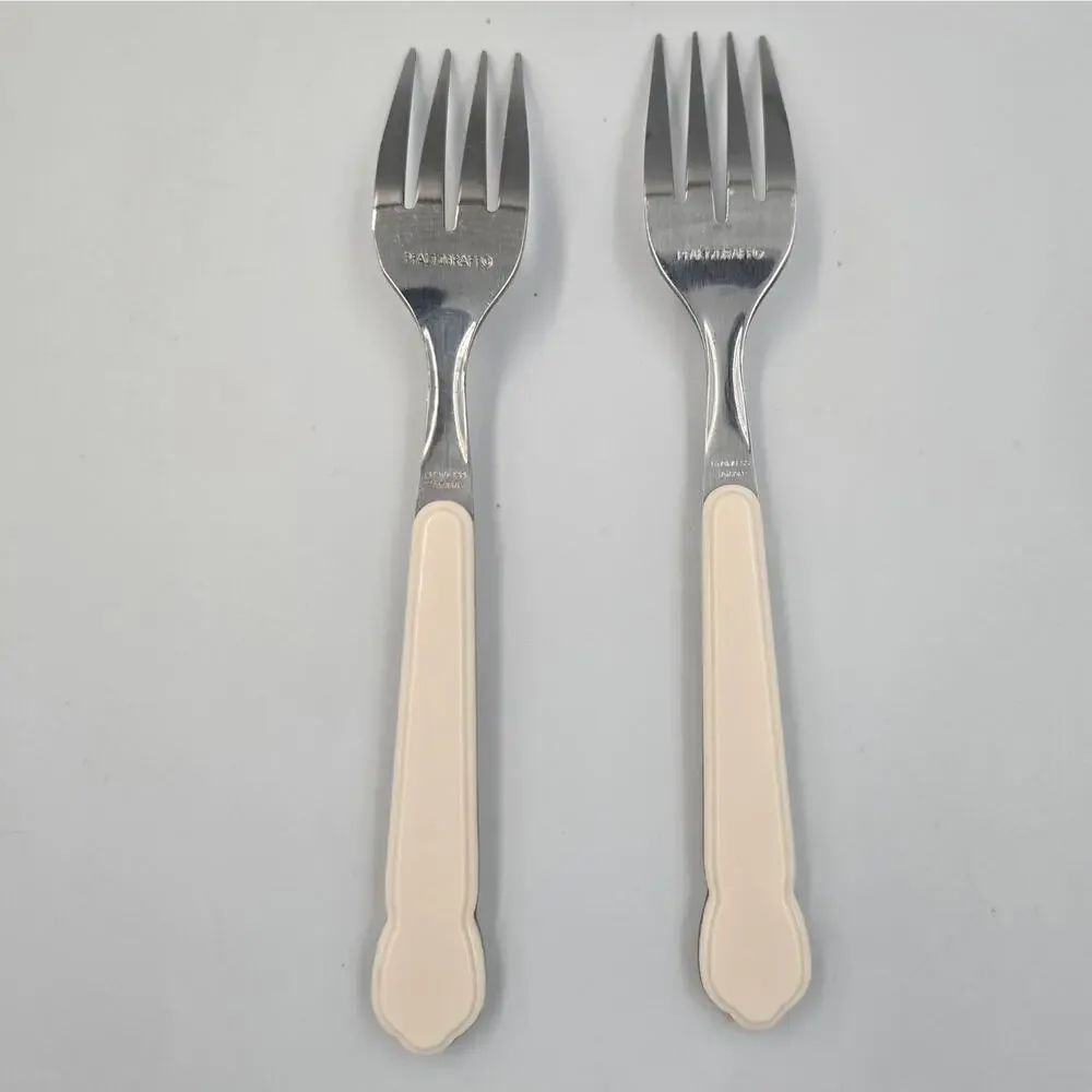 Two Pfaltzgraff Snow Village Stainless Steel Salad Fork Replacements